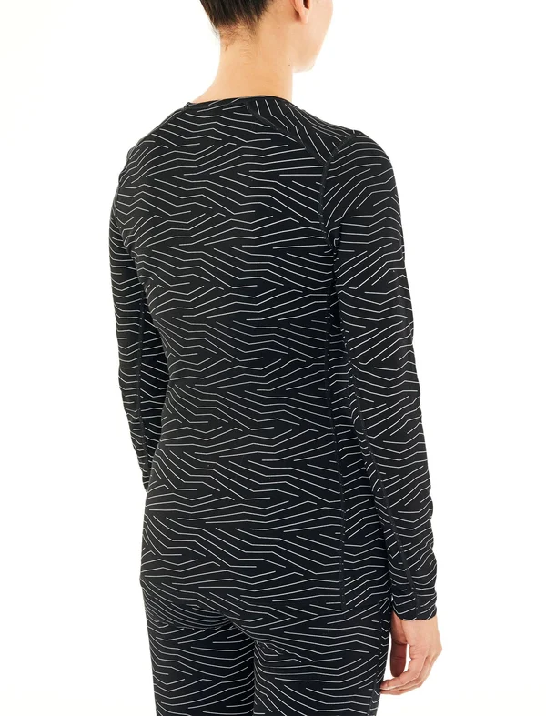 Icebreaker Womens 200 Oasis Long Sleeve Crewe - Napasoq Lines Black