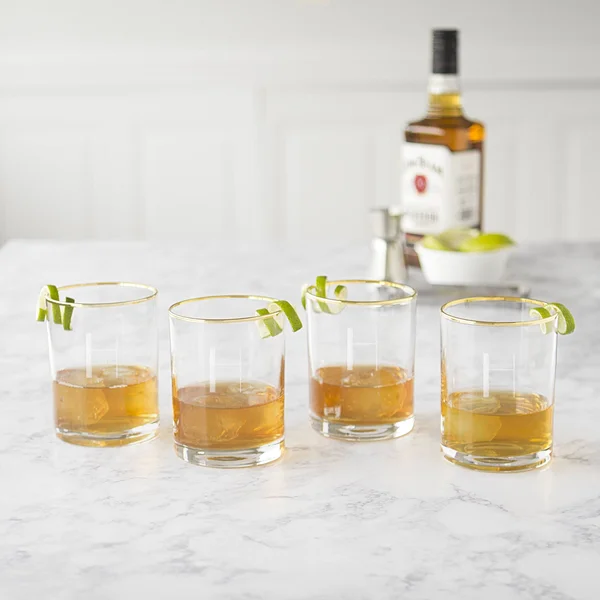Cathy&s Concepts Personalized Set of 4 Gold Rim Whiskey Glasses