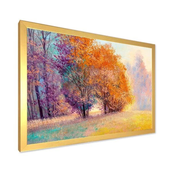 Designart 'Autumn Forest Orange Leaves Original Landscape' Lake House Framed Art Print - 20 in. Wide x 12 in. High - Black