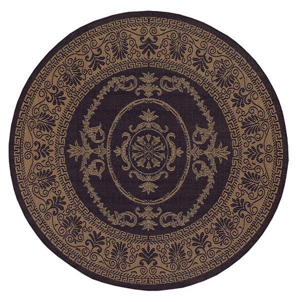 Couristan Recife Antique Medallion Area Rug - 8&6 inch Round, Black-Cocoa