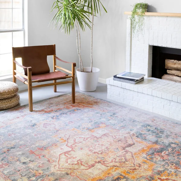 Alexander Home Jennifer Collection Bohemian Medallion Distressed Area Rug - 3&6x22 x 5&9x22 - Sunset/ Ivory