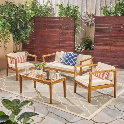 Grunewald 4 Piece Sofa Seating Group with Cushions Bay Isle Home Frame Finish: Teak - Cushion Color: Dark Teal