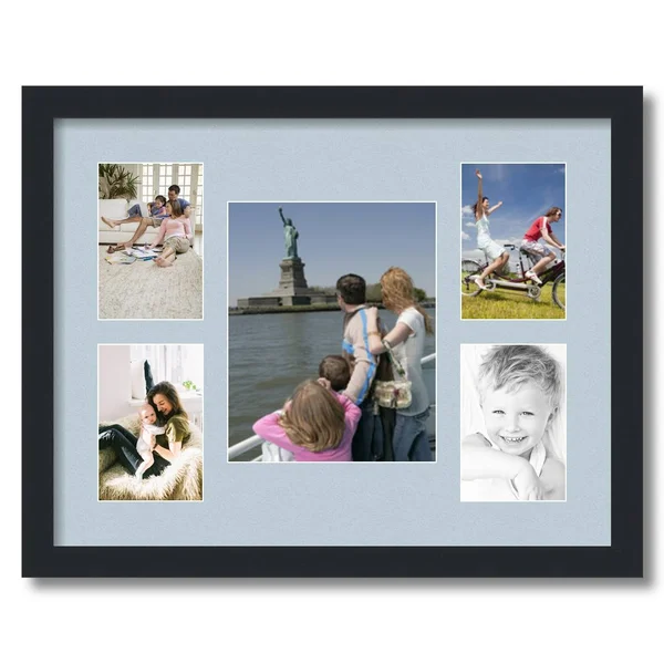 Collage Picture Frame, Satin Black Frame with 5 openings for 8x10 Photos with Baby Blue Mat. D3926FT1325, ArtToFrames