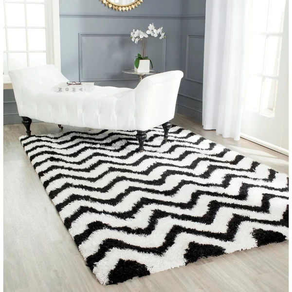 Safavieh Barcelona Shag BSG320C Ivory, Black Rug 2&3x22 x 7& Runner