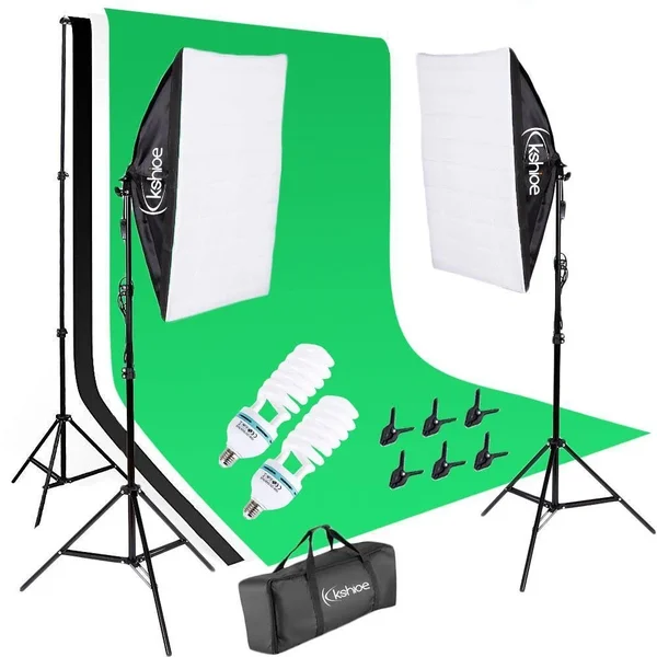 Ktaxon Photography Studio Video Photo Chromakey Green Screen Background Support Kit with 2 Point Softbox Lighting