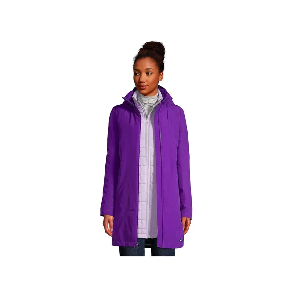 Women's Lands& End Squall 3 in 1 Waterproof Winter Long Coat with Hood - Size: XL Tall, Purple