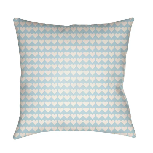 22x22 Ivory and Pale Blue Heart Printed Square Throw Pillow Cover with Knife Edge