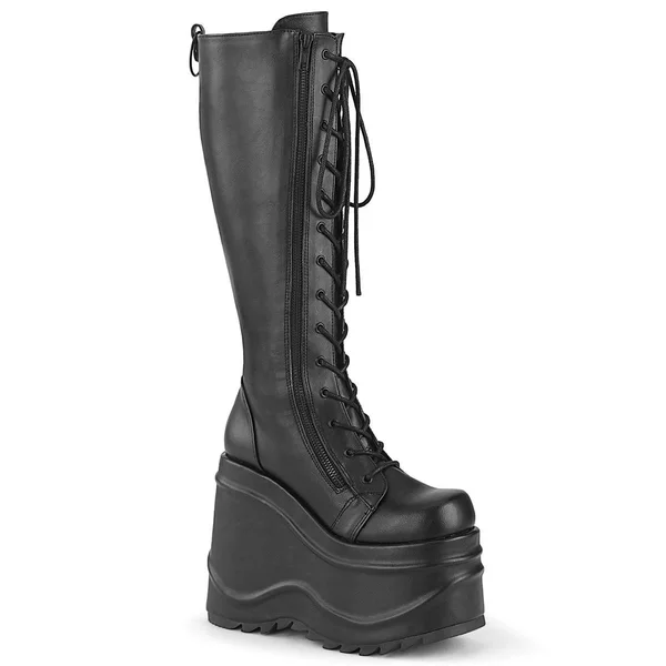 Demonia Women's 6x22 Knee High Boots Size 11 Black, Vegan, Wave-200