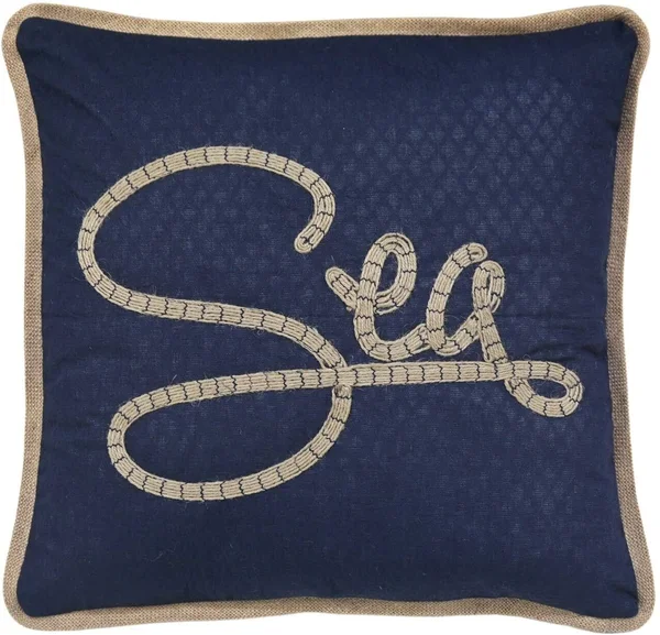 Misc Sea Themed Rectangular Throw Pillow Navy Solid Color Nautical Coastal Cotton Single Removable Cover