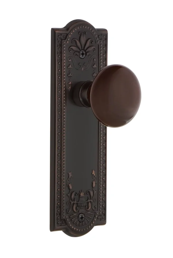 Nostalgic Warehouse 700566 Meadows Plate Single Dummy Brown Porcelain Door Knob - Timeless Bronze