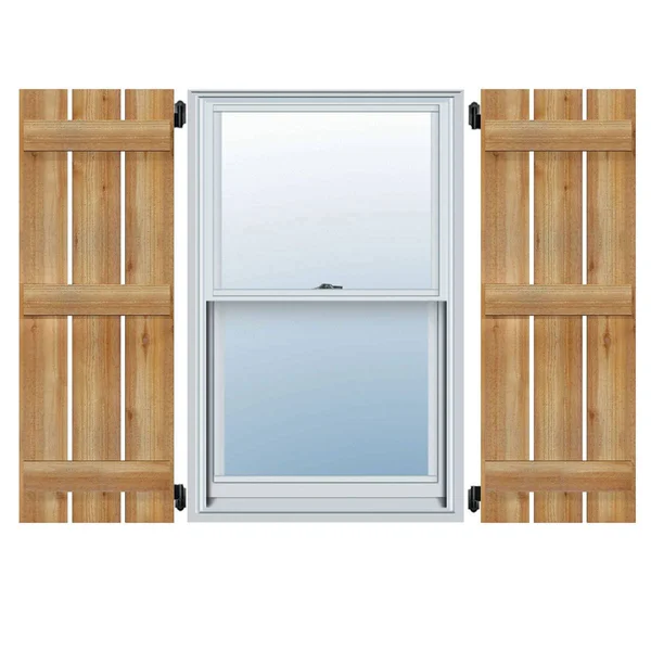Ekena Millwork RBS06S17X081RWR 17 1/8x22W x 81x22H TimberCraft Three 5 3/8x22 Boards Spaced Board-n-Batten Shutters - Rough Sawn