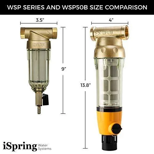 iSpring WSP100B Large Reusable Whole Spin-Down Sediment Water Filter with Scraper and Brass Top Clear Housing, 100 Micron
