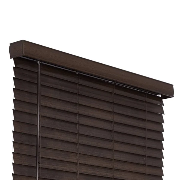 Allen + Roth 2-in Slat Width 56.75-in x 72-in Cordless Brown Faux Wood Room Darkening Faux Wood Blinds, DFWDC6072-56.75