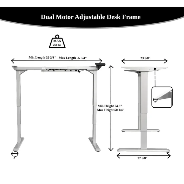 Ergomax Electric Height Adjustable Sit-Stand Desk Dual Motor (Grey)