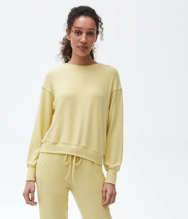 Michael Stars Women's Gigi Crew Neck Top Pullover in Yellow - Size Large