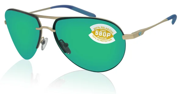 Costa Del Mar Sunglasses Helo Matte Champagne Blue, Turquoise Green Mirror 580P