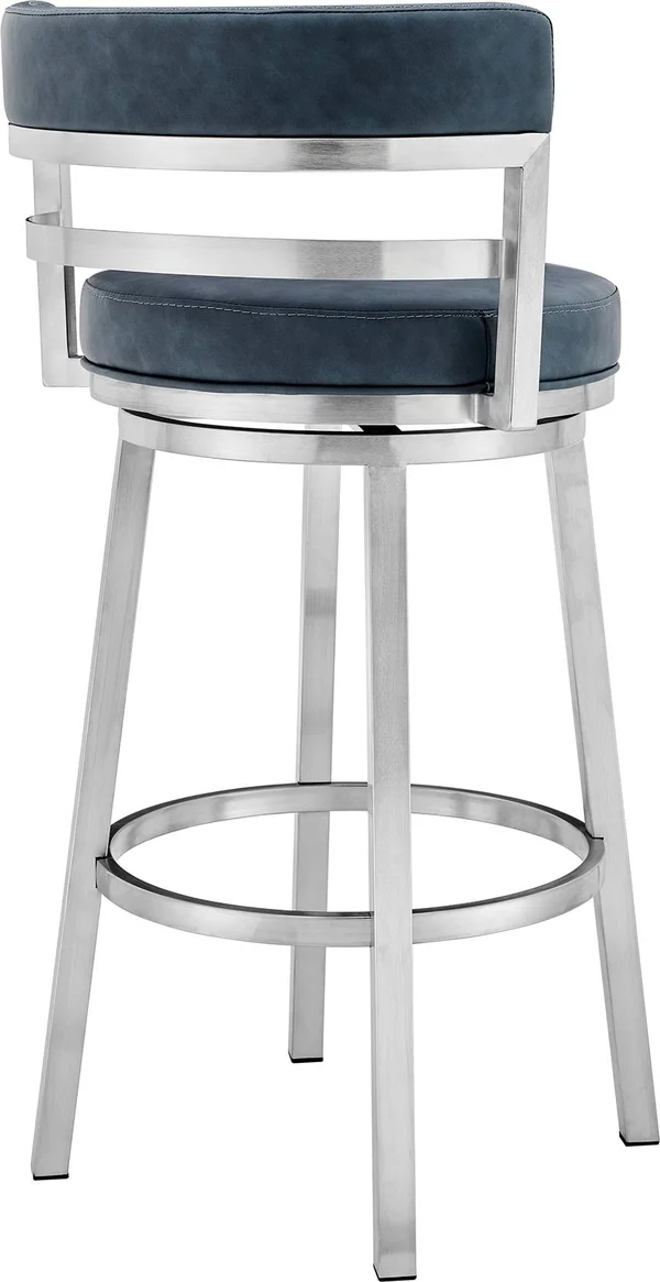 Armen Living LCMABABSBLU30 Madrid Contemporary 30x22 Counter Height Barstool in Brushed Stainless Steel Finish and Blue Faux Lea