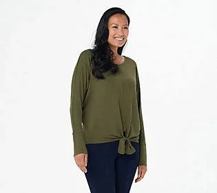 Belle by Kim Gravel French Terry Tie-Front Top, Size 1X, Loden