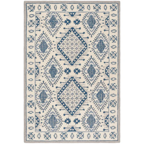 Safavieh Micro-Loop MLP511M 4&0x22 x 6&0x22 Ivory - Blue Area Rug