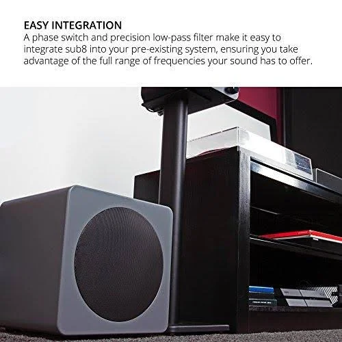 Kanto Sub8 Powered Subwoofer - 8 Paper Cone Driver - Powerful Bass Extension - Matte Black