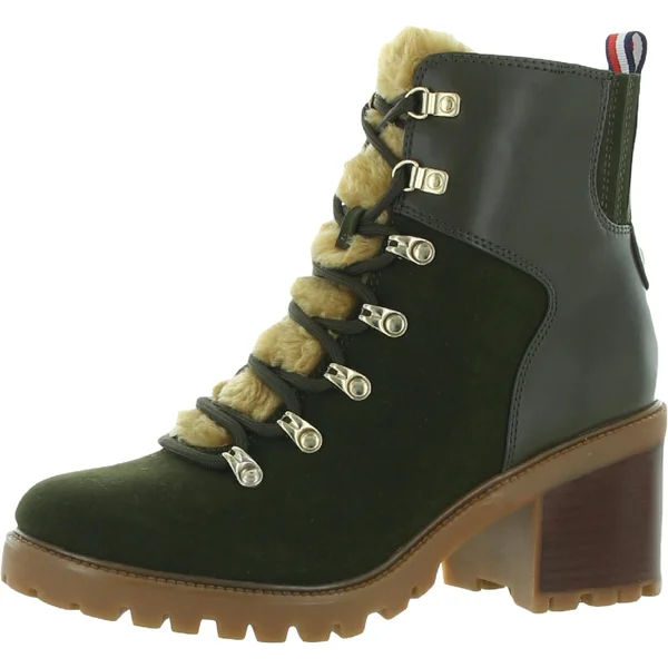 Tommy Hilfiger Lamere Womens Suede Almond Toe Booties - Medium Green