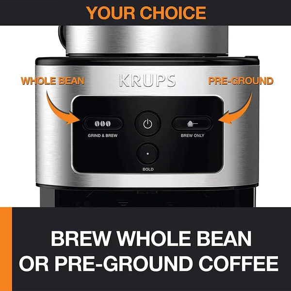 Krups Km550d50 Personal Café Grind Drip Coffee Maker, 4 Cups, Silver