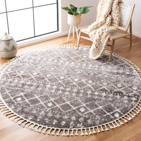 Safavieh 6&-7x22 x 6&-7x22 Square Berber Fringe Shag BFG519N Dark Blue - Ivory Rug