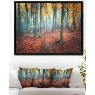 East Urban Home &Red and Yellow Autumn Forest& Framed Photographic Print on Wrapped Canvas Size: 32x22 H x 42x22 W x 1.5x22 D