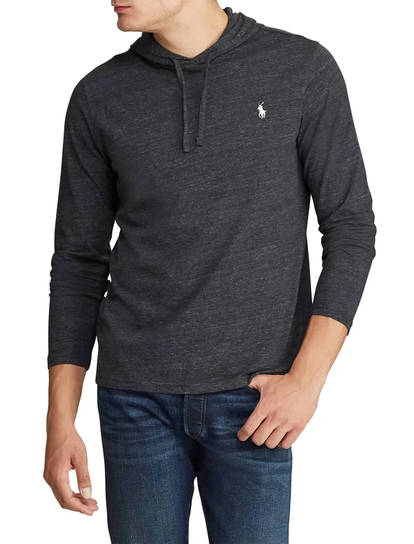 Polo Ralph Lauren Big Tall Cotton Jersey Long-Sleeve Hoodie Tee - Black Marl Heather 2xb