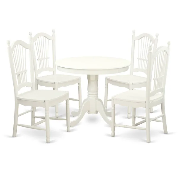 Dining Set - One Round Small Table & Four Chairs with Wood SEATS - 36 in. - 5 Piece