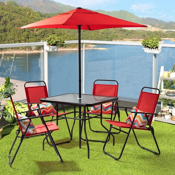 Jake 6 Piece Bistro Dining Set with Umbrella - Red