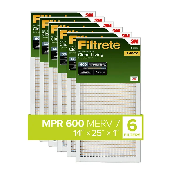 Filtrete 14x25x1, AC Furnace Air Filter, MPR 600, Clean Living Dust Reduction, 6-Pack