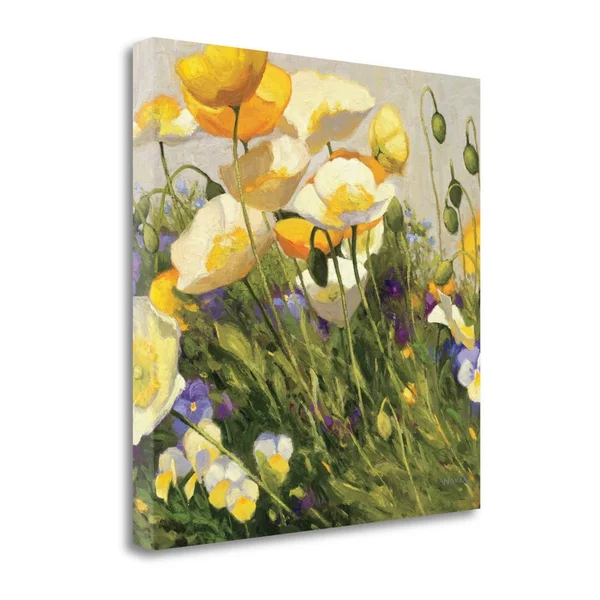 Fine Art Giclee Print on Gallery Wrap Canvas Poppies and Pansies I by Shirley Novak Green 20x22 x 20x22, Cotton