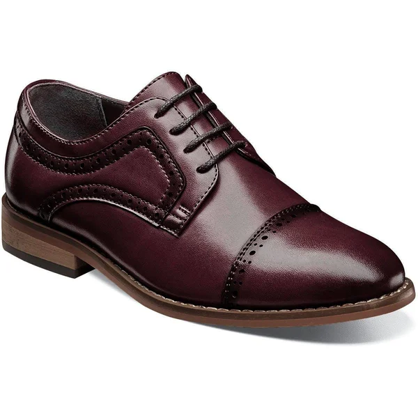 Boys& Stacy Adams Dickinson Perforated Cap Toe Oxford, Kids, Size: 11.5, Burgundy Leather
