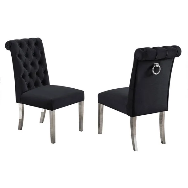 Best Quality Furniture Tufted Velvet Upholstered Side Chairs - 4 Colors to Choose (Set of 2) - Black 543