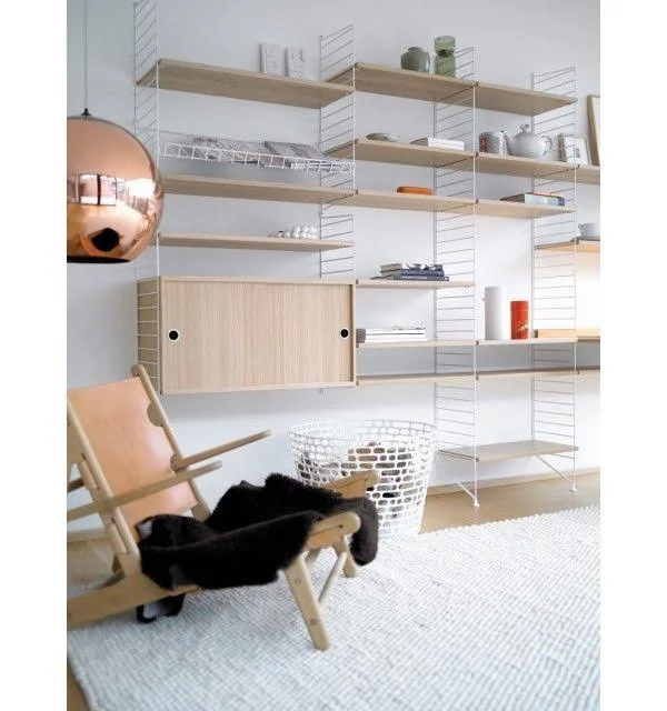 String Cabinet with Sliding Doors - Ash, D: 20cm