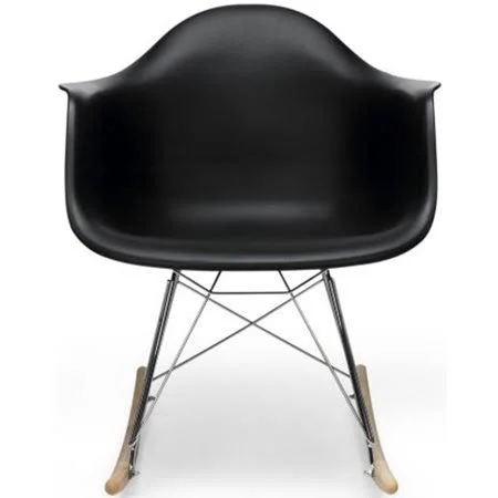 2xhome Black Mid Century Modern Molded Shell Designer Plastic Rocking Chair Armchair Arm Chair Patio Lounge Garden Nursery Livin