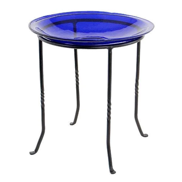 12'' Cobalt Blue Crackle Birdbath with Rail Mount Bracket