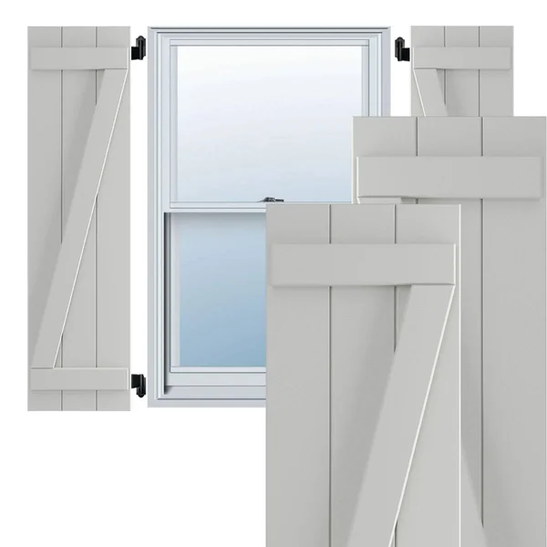 Ekena Millwork TFP102BBF16X063ST 16 1/8x22W x 63x22H True Fit PVC Three Board Joined Board-n-Batten Shutters w/Z-Bar, Hailstorm