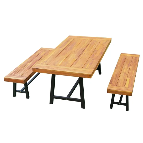Outsunny 71&& Rustic Acacia Wood Outdoor Picnic Table and Bench Seat Set - Natural Red Wood