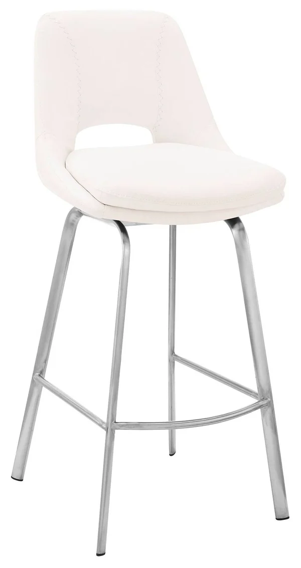 Armen Living Carise White Faux Leather and Brushed Stainless Steel Swivel 26x22 Counter Stool - LCCABABSWH26