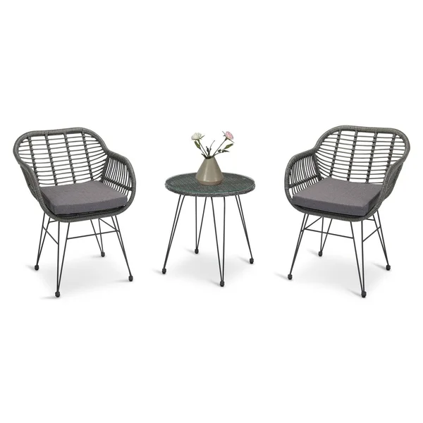 Outdoor Living 3 Piece Patio Wicker Chair Set with Coffee Table - Grey