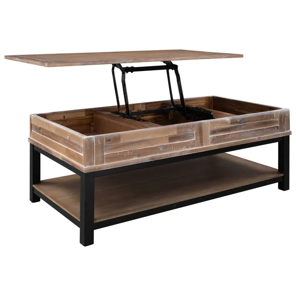 Inner Storage Space and Shelf Lift Top Coffee Table - Wood - Brown