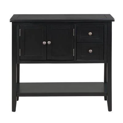 Cherry 36x22 Wide 2 Drawer Solid Wood Console Table Red Barrel Studio Table Top Color: Black - Table Base Color: Black