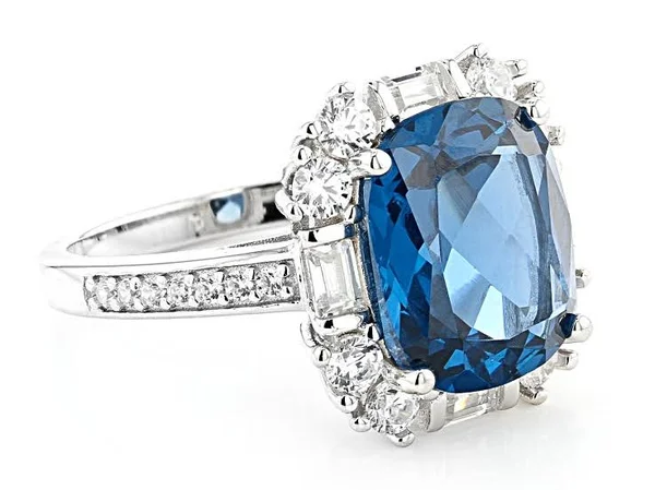 5.50ctw Bella Luce London Blue Topaz and White Diamond Simulants Rhodium Over Silver Ring - Size 12