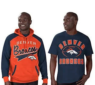 NFL Pullover Hoodie and T-Shirt Combo, Size Small, Broncos
