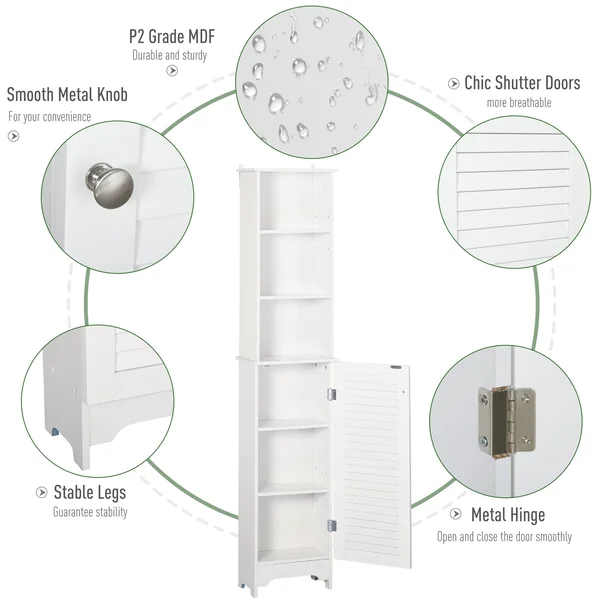 HOMCOM Wooden Collection Tall Bathroom Cabinet Corner Square Storage Cabinet Soft White