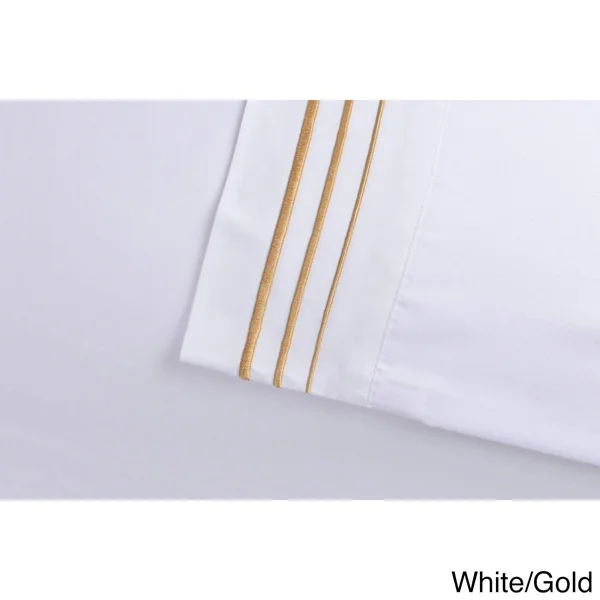 Superior Wrinkle Resistant Embroidered 6 Piece Microfiber Sheet Set, California King - White/Gold