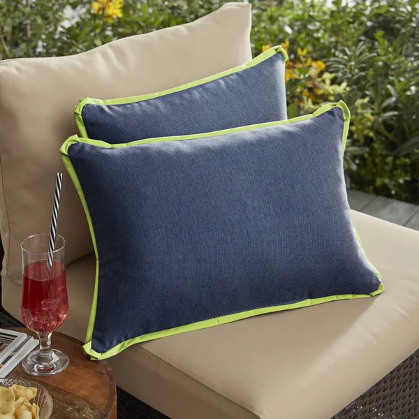 Set of 2 Spectrum Indigo with Canvas Macaw Sunbrella Comfortable Indoor and Outdoor Rectangular Throw Pillows - 20x22