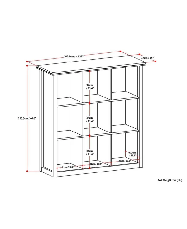 Simpli Home Artisan Solid Wood 9 Cube Bookcase and Storage Unit in Russet Brown